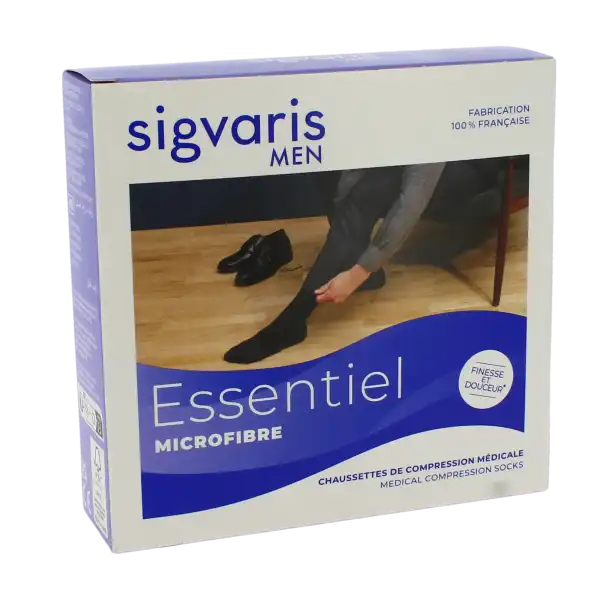 Sigvaris Essentiel Microfibre Chaussettes  Homme Classe 2 Noir Large Normal