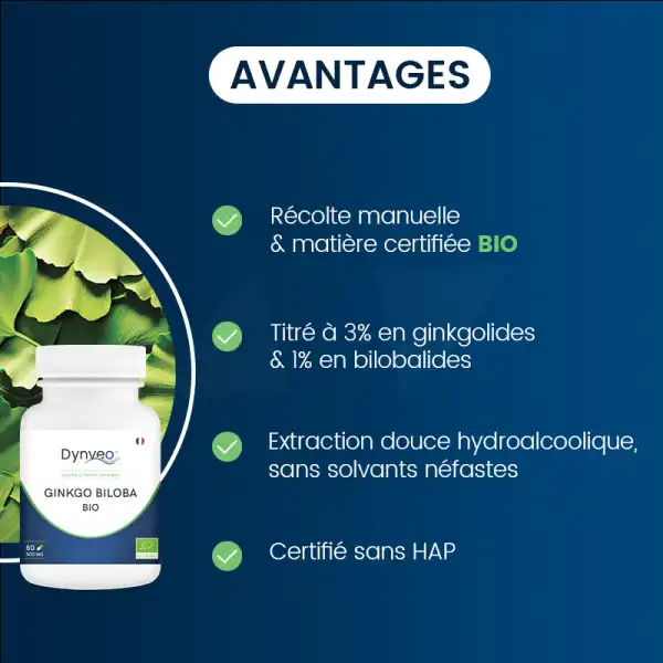 Dynveo Ginkgo Biloba Bio Standardisé 500mg 60 Gélules