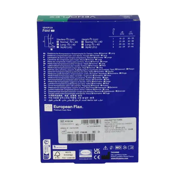 Venoflex Fast 2 Chaussette Lin Femme Ligne Noir Taille 2n