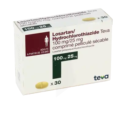 LOSARTAN/HYDROCHLOROTHIAZIDE TEVA 100 mg/25 mg, comprimé pelliculé sécable