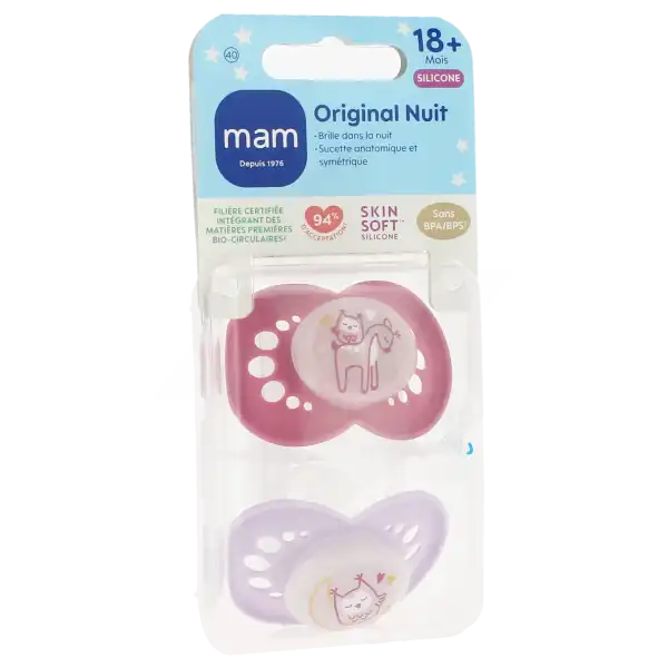 Mam Original Sucette Nuit Silicone +18mois B/2