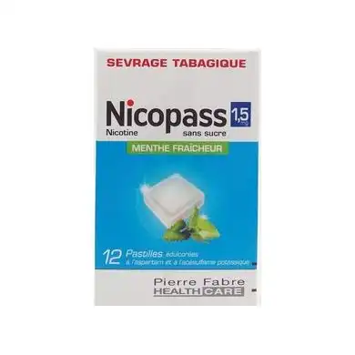 Nicopass 1,5 Mg Sans Sucre Menthe Fraicheur, Pastille édulcorée à L'aspartam Et à L'acésulfame Potassique à VITRE