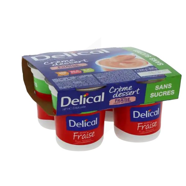 Delical Crème Hp Hc Sans Sucres Nutriment Fraise Façon Pâtissière 4pots/200g