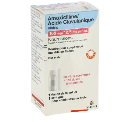 Amoxicilline/acide Clavulanique Viatris 100 Mg/12,5 Mg Par Ml Nourrissons, Poudre Pour Suspension Buvable En Flacon (rapport Amoxicilline/acide Clavulanique : 8/1) à  JOUÉ-LÈS-TOURS