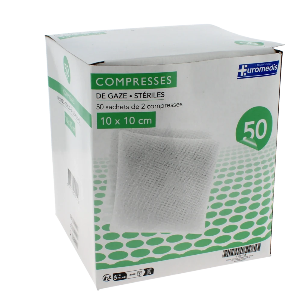 Euromedis Compr St Gaze 10x10cm 50sach/2