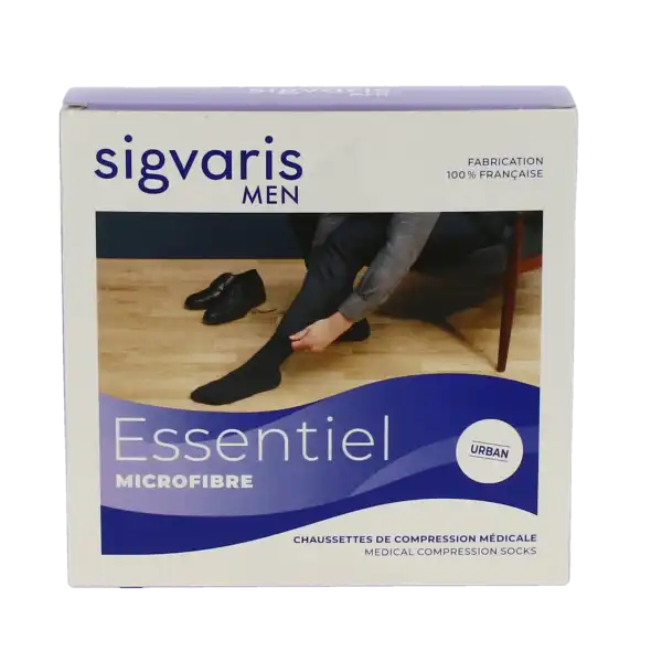 Sigvaris Essentiel Microfibre Chaussettes  Homme Classe 2 Gris Clair Small Normal