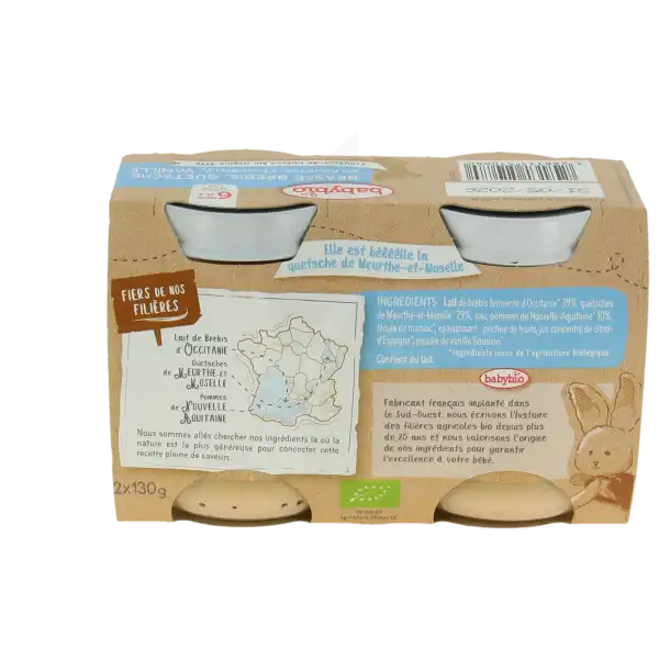 Babybio Alimentation Infantile Brassé Lait De Brebis Mirabelle Vanille 2pots/130g
