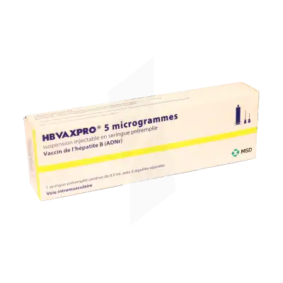 HBVAXPRO 5 microgrammes, suspension injectable en seringue préremplie. Vaccin de l'hépatite B (ADNr)