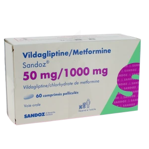 Vildagliptine/metformine Sandoz 50 Mg/1000 Mg, Comprimé Pelliculé