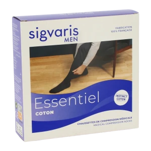 Sigvaris Essentiel Instinct Coton Chaussette Pied Ouvert Classe 2 Homme Noir Normal Xxl