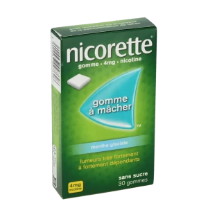 Nicorette Menthe Glaciale 4 Mg Sans Sucre, Gomme à Mâcher Médicamenteuse édulcorée Au Xylitol Et à L'acésulfame Potassique