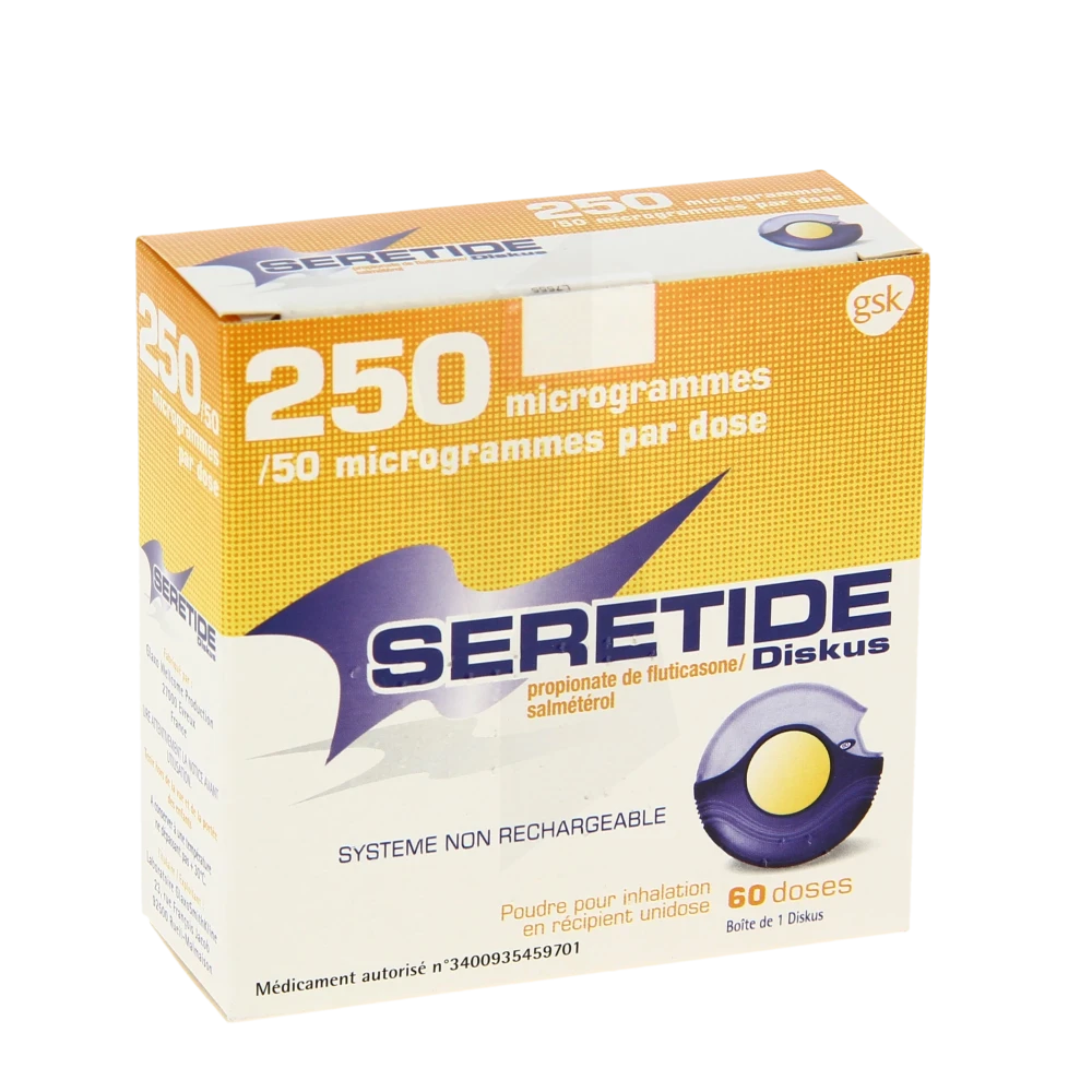 Seretide Diskus 250 Microgrammes/50 Microgrammes/dose, Poudre Pour Inhalation En Récipient Unidose