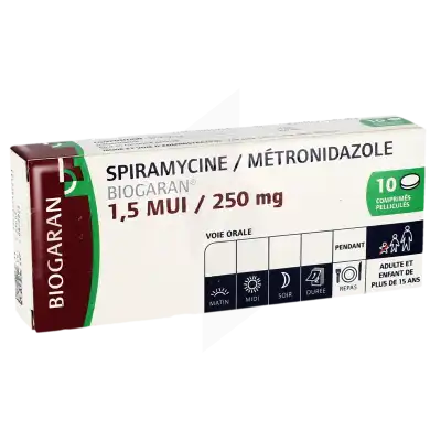 Spiramycine/metronidazole Biogaran 1,5 M.u.i./250 Mg, Comprimé Pelliculé à Paris