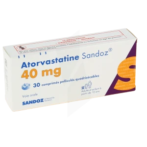 Atorvastatine Sandoz 40 Mg, Comprimé Pelliculé Quadrisécable