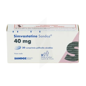 Simvastatine Sandoz 40 Mg, Comprimé Pelliculé Sécable