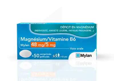 Magnesium/vitamine B6 Mylan 48 Mg/5 Mg, Comprimé Pelliculé à Genas