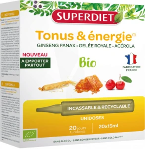 Superdiet Ginseng Gelée Royale Acérola Bio Solution Buvable 20 Unidoses/15ml