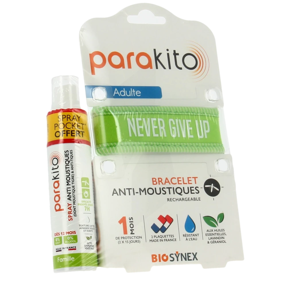 Parakito Bracelet Anti-moustique Adulte Good Vibes Vert +spray Offert 30ml