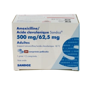 Amoxicilline/acide Clavulanique Sandoz 500 Mg/62,5 Mg Adultes, Comprimé Pelliculé (rapport Amoxicilline/acide Clavulanique : 8/1)