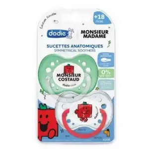 DODIE DUO SUCETTE ANATOMIQUE SILICONE +18MOIS MR COSTAUD B/2