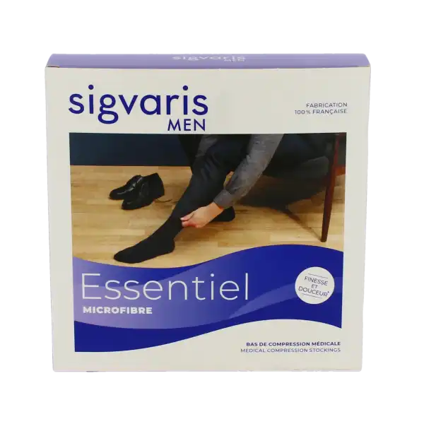 Sigvaris Essentiel Microfibre Bas Auto-fixants Po Homme Classe 2 Noir Small Normal