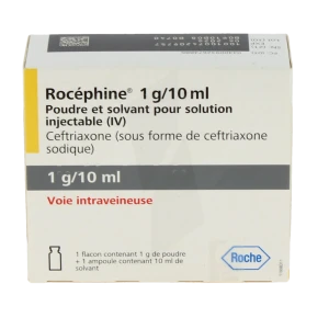 Rocephine 1 G/10 Ml, Poudre Et Solvant Pour Solution Injectable (iv)