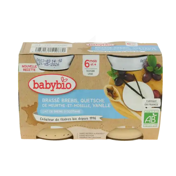 Babybio Alimentation Infantile Brassé Lait De Brebis Mirabelle Vanille 2pots/130g
