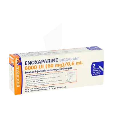 ENOXAPARINE BIOGARAN 6000 UI (60 mg)/0,6 mL, solution injectable en seringue préremplie