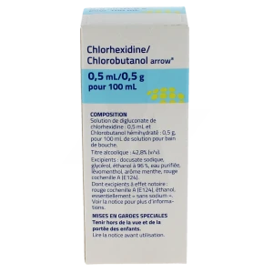Chlorhexidine/chlorobutanol Arrow 0,5 Ml/0,5 G Pour 100 Ml, Solution Pour Bain De Bouche En Flacon