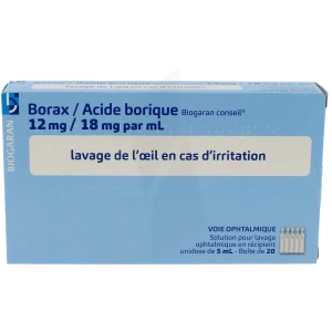 Borax/acide Borique Biogaran Conseil 12 Mg/18 Mg Par Ml, Solution Pour Lavage Ophtalmique En Récipient Unidose