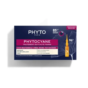 Phyto Phytocyane Traitement Anti-chute Femme Chute Réactionnelle 12 Ampoules/5ml