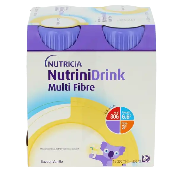 Nutrinidrink Multi Fibre Nutriment Vanille 4bouteilles/200ml