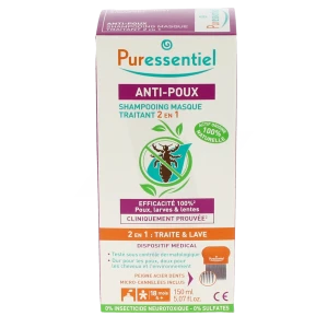 Puressentiel Anti-poux Shampooing Masque Traitant 2 En 1 Anti-poux Avec Peigne - 150 Ml