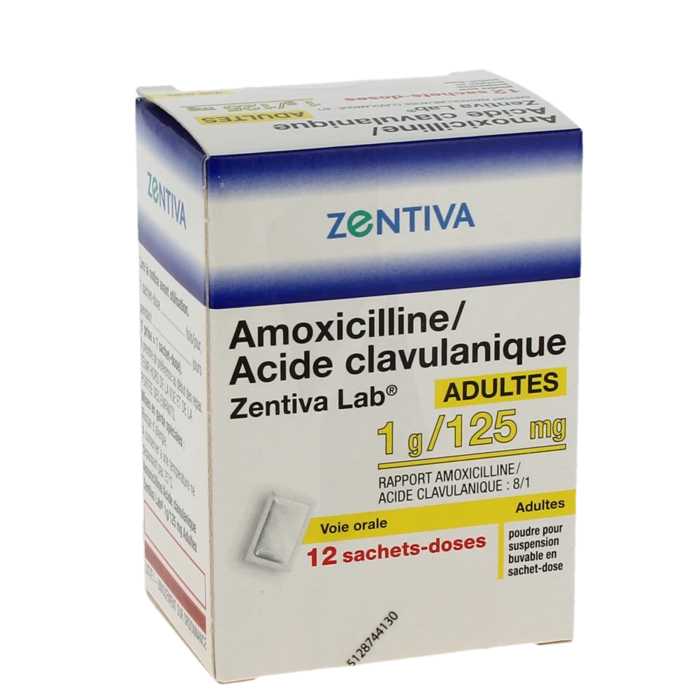Amoxicilline/acide Clavulanique Zentiva Lab 1 G/125 Mg Adultes, Poudre Pour Suspension Buvable En Sachet-dose (rapport Amoxicilline/acide Clavulanique : 8/1)