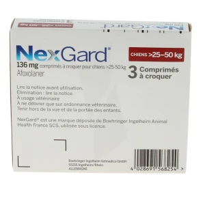 Nexgard 136 Mg Comprime A Croquer Pour Chiens 25 - 50 Kg, Comprimé à Croquer