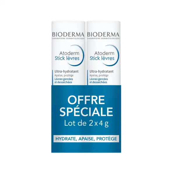 Bioderma Atoderm Stick Lèvres Baume à Lèvres Gercées Hydratant Apaisant 2x4g
