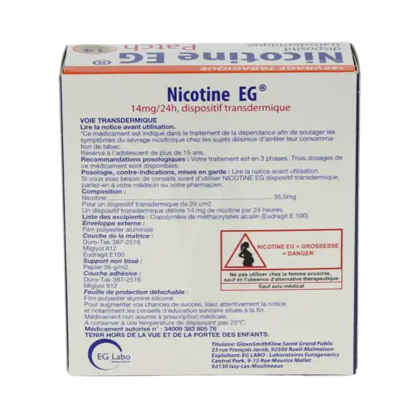 Nicotine Eg 14 Mg/24 H, Dispositif Transdermique
