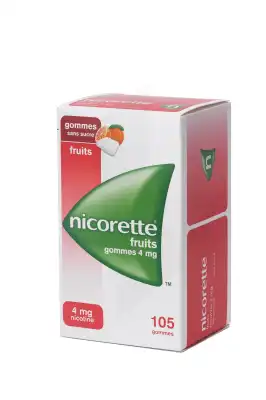 Nicorette Fruits 4 Mg Sans Sucre, Gomme à Mâcher Médicamenteuse édulcorée Au Xylitol Et à L'acésulfame Potassique à UGINE