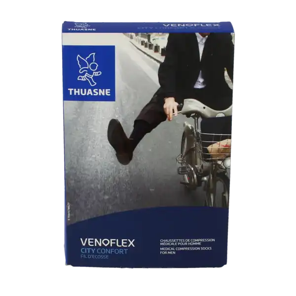 Thuasne Venoflex City 2 Chaussette Fil D'écosse Confort Homme Pied Fermé Noir T4n