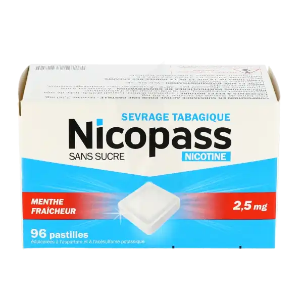 Nicopass Menthe Fraicheur 2,5 Mg Sans Sucre, Pastille édulcorée à L'aspartam Et à L'acésulfame Potassique