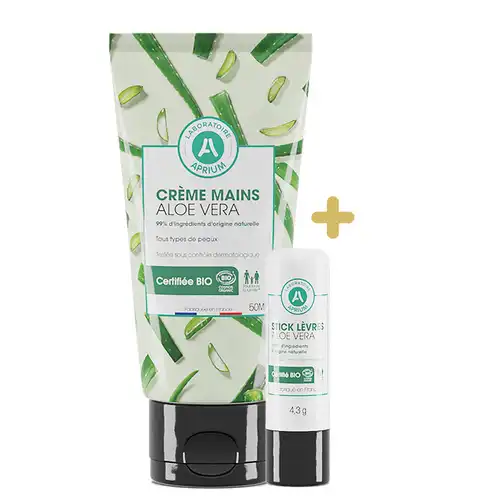 Laboratoire Aprium Crème Mains Aloe Vera Bio T/50ml + Stick Lèvres