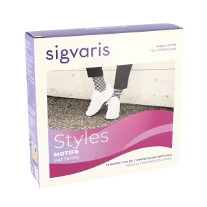 Sigvaris Styles Motifs Mariniere Chaussettes  Femme Classe 2 Marine Blanc Small Normal