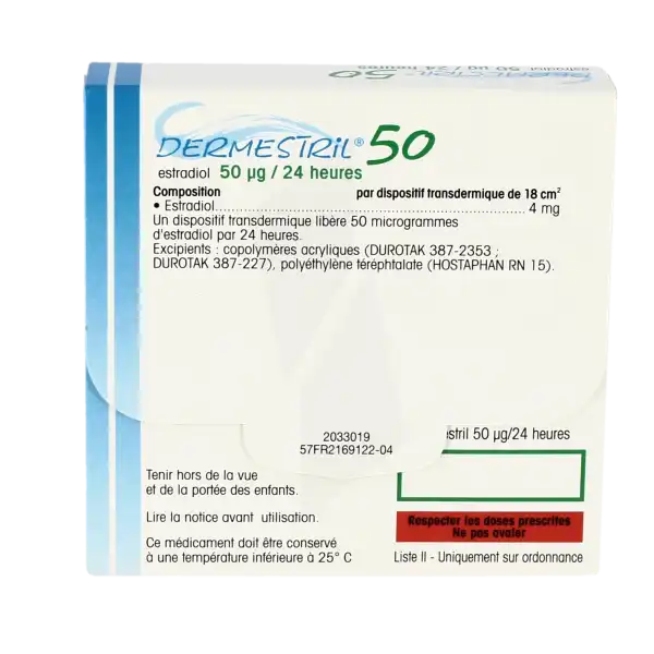 Dermestril 50 Microgrammes/24 Heures, Dispositif Transdermique