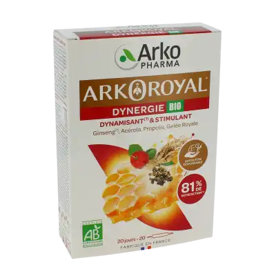 Arkoroyal Dynergie Bio Ginseng Gelée Royale Propolis Solution Buvable 20 Ampoules/10ml à Touques