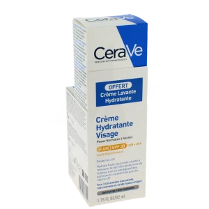 Cerave Soins Visage Crème Hydratante Visage Spf30 Pour Les Peaux Normales à Sèches Tube/52ml + Crème Lavante 20ml