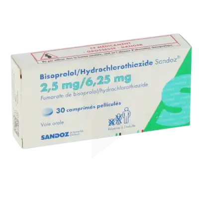 Bisoprolol/hydrochlorothiazide Sandoz 2,5 Mg/6,25 Mg, Comprimé Pelliculé à Casteljaloux