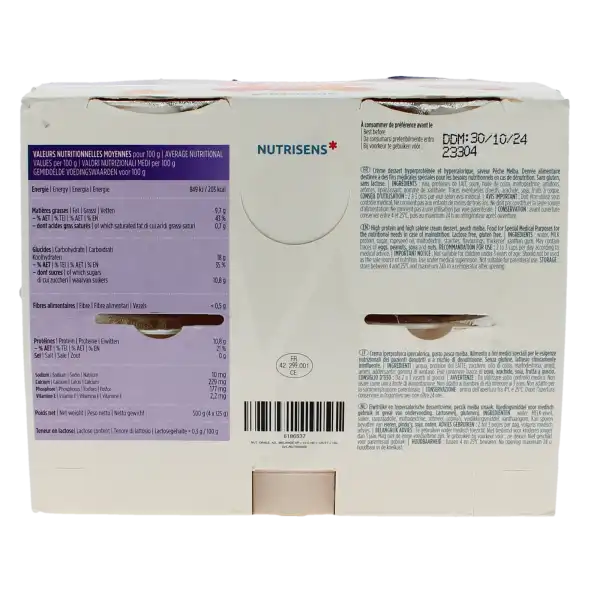 Nutrisens Cremeline Gourmande 2kcal Nutriment Pêche Melba 4cups/125g