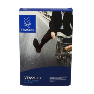 Thuasne Venoflex City 2 Chaussette Fil D'écosse Confort Homme Pied Fermé Noir T4l