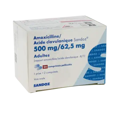 Amoxicilline/acide Clavulanique Sandoz 500 Mg/62,5 Mg Adultes, Comprimé Pelliculé (rapport Amoxicilline/acide Clavulanique : 8/1) à Clermont-Ferrand