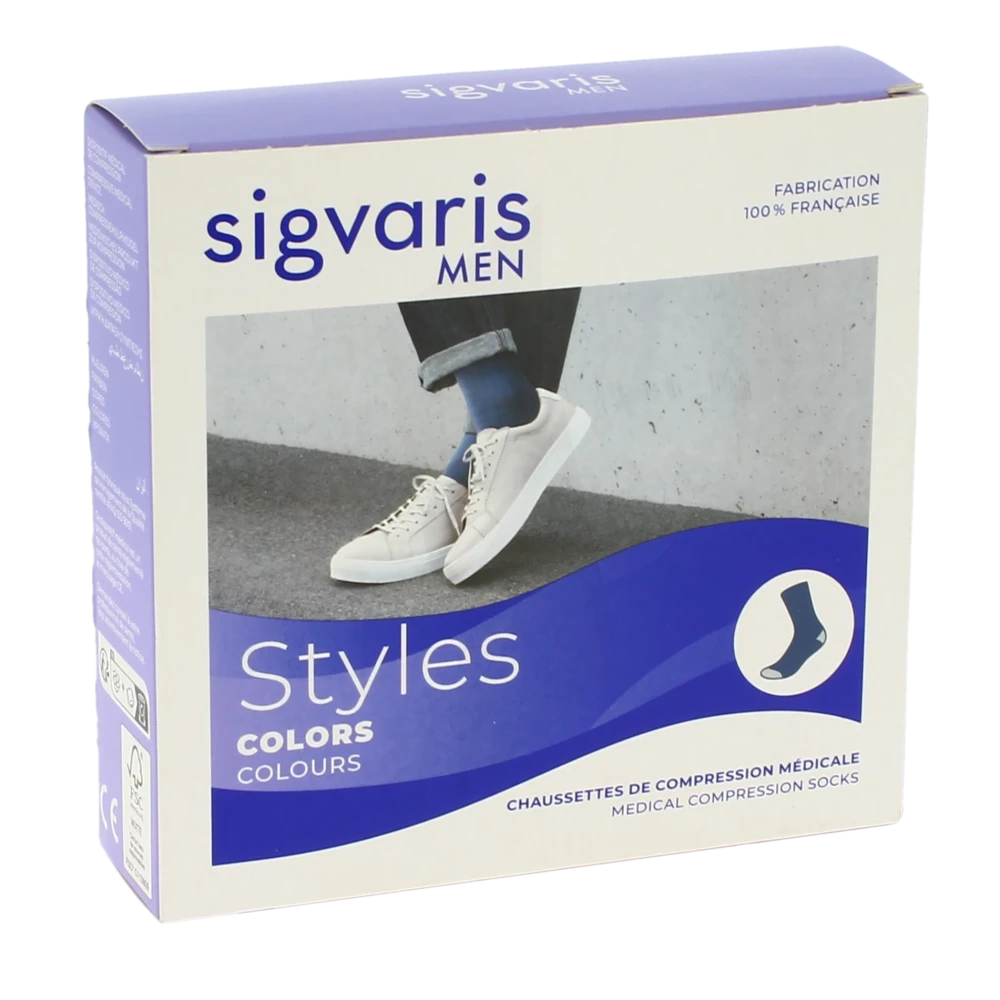 Sigvaris Styles Colors Chaussettes  Homme Classe 2 Bleu Medium Normal